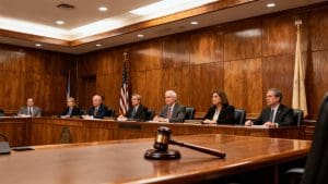 Peoria City Council meeting room with gavel.